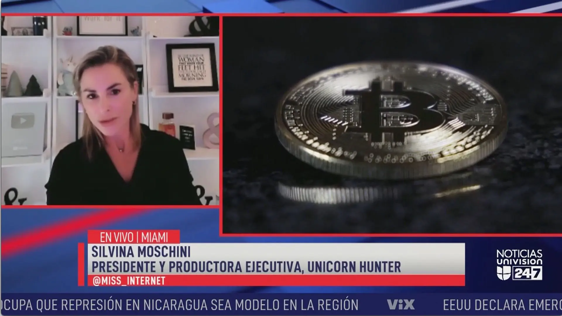 Silvina Moschini en entrevista con Univisión hablando de regulación de criptodivisas