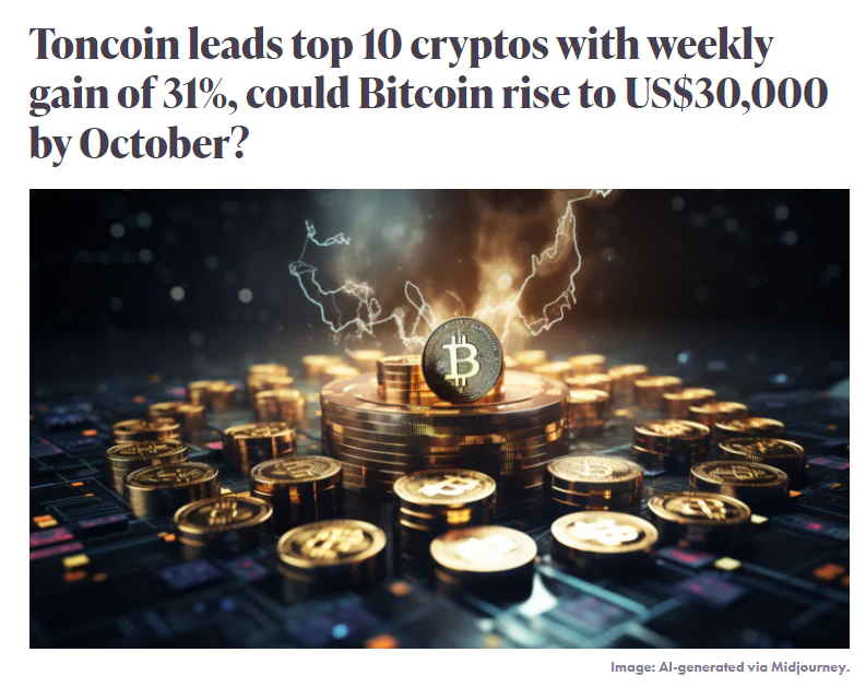 Toncoin leads top 10 cryptos with weekly gain of 31%, could Bitcoin rise to US$30,000 by October?